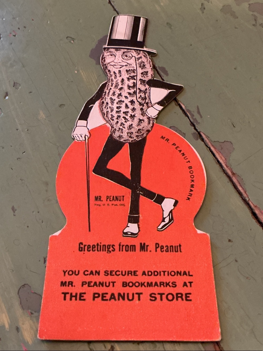 Mr. Peanut Orange Vintage-Style Unpunched Bookmark 1940s